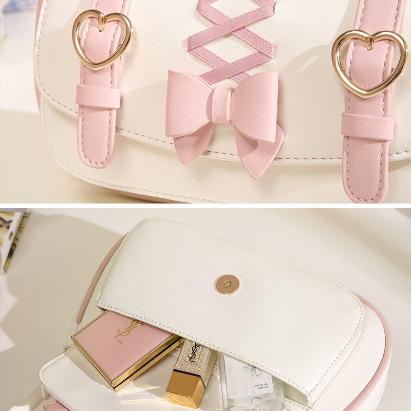 2023 new portable armpit bag baguette bag women's bag lolita bow sweet and cute lo bag small bag