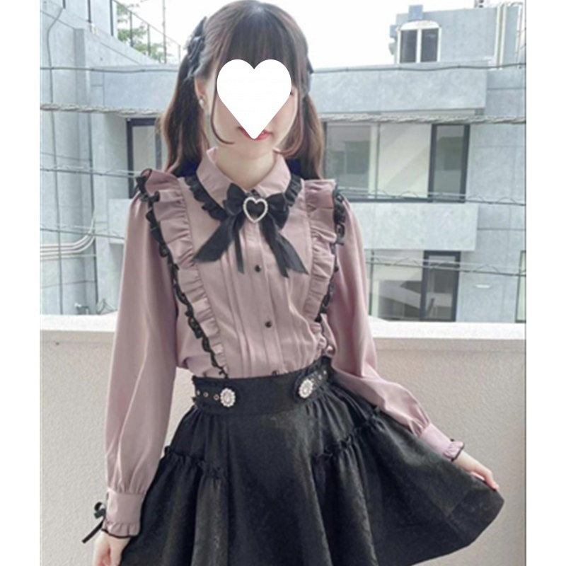 [Send bow] Japanese shirt new landmine series mass production type doll collar love lace blouse