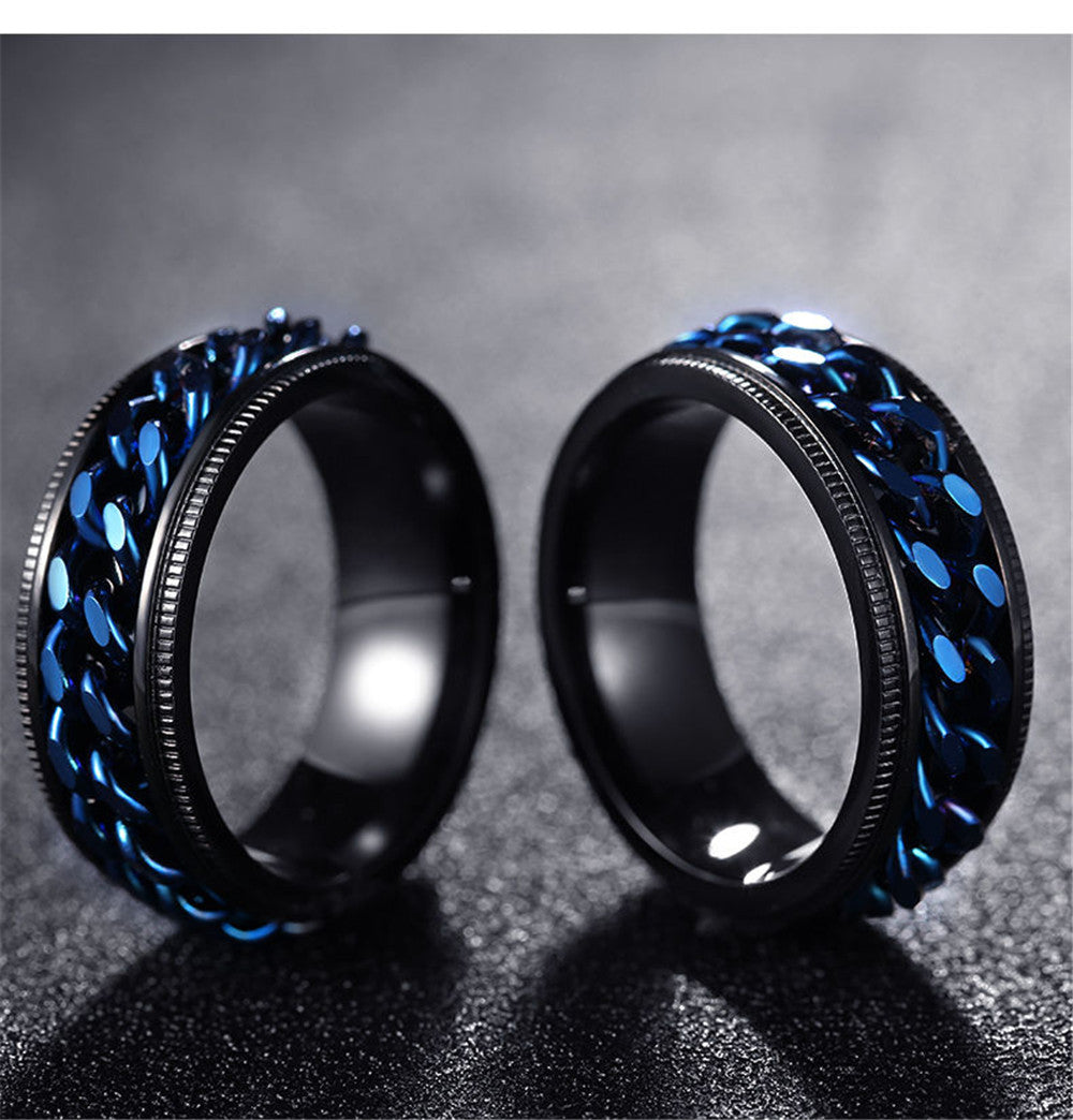 [Small wholesale] Cross-border hot-selling stainless steel embossed rotating chain ring simple and fashionable titanium steel ring