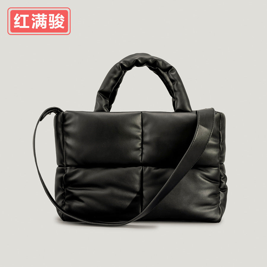 2023 four-square down handbag padded padded women's bag simple small square soft autumn and winter one-shoulder tote bag