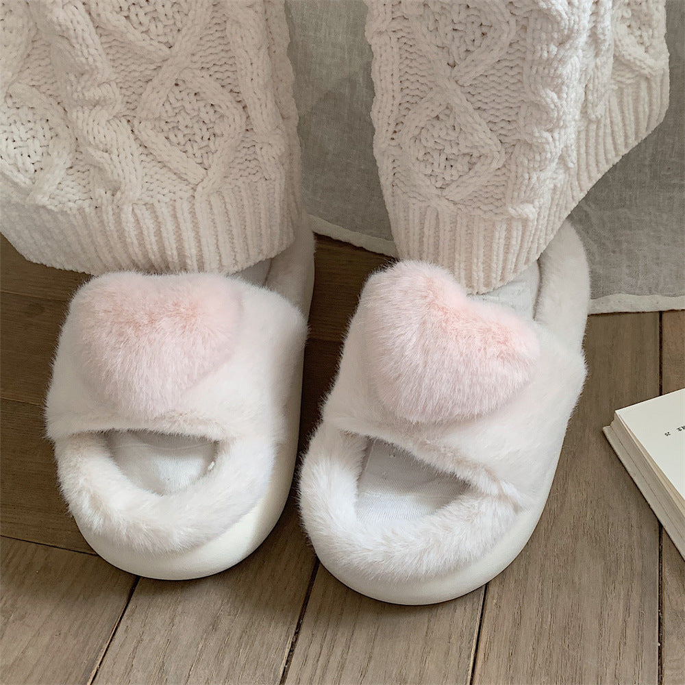 Women's autumn and winter leisure indoor soft-soled cotton slippers, fashionable home bedroom warm and cute three-dimensional love confinement shoes