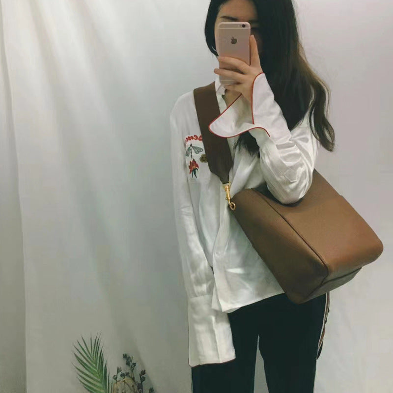 2023 New Genuine Leather Women's Bag Large Capacity Bucket Bag Niche Bag Crossbody Korean Style Shoulder Tote Bag Versatile