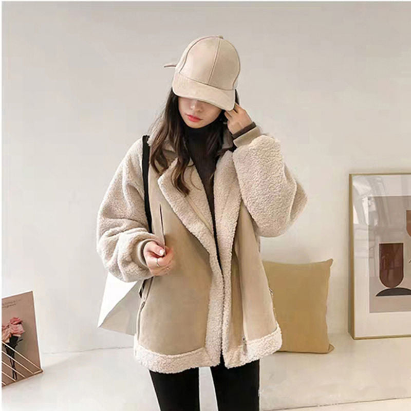 2024 new thick warm fur lambskin coat loose versatile deerskin top motorcycle clothing trend