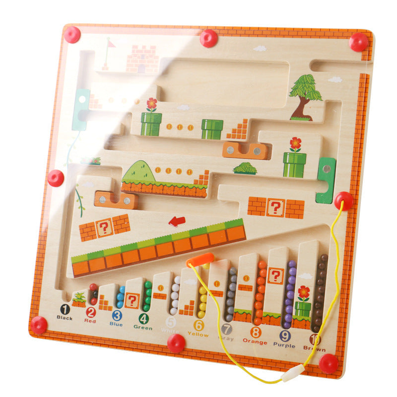 Wooden children's magnetic pen cognitive early education maze digital color classification counting board ball educational toys