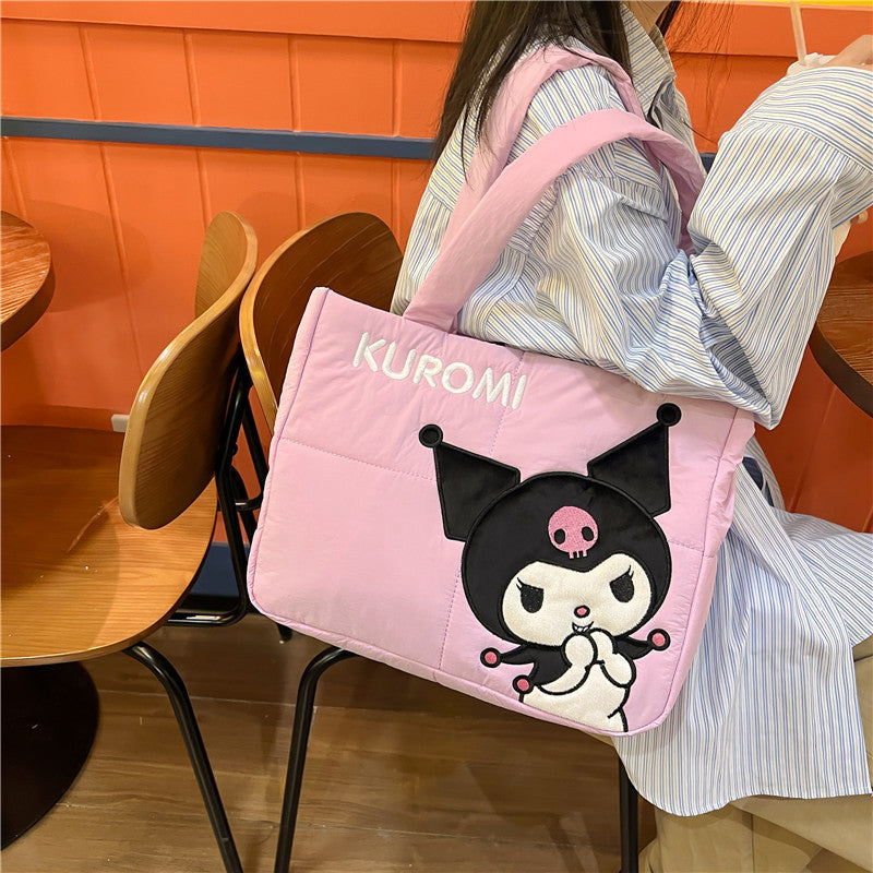 2023 New Cartoon Down Cloth Handbag Little Dog Shoulder Bag Cute Rabbit Tote Bag Birthday Gift