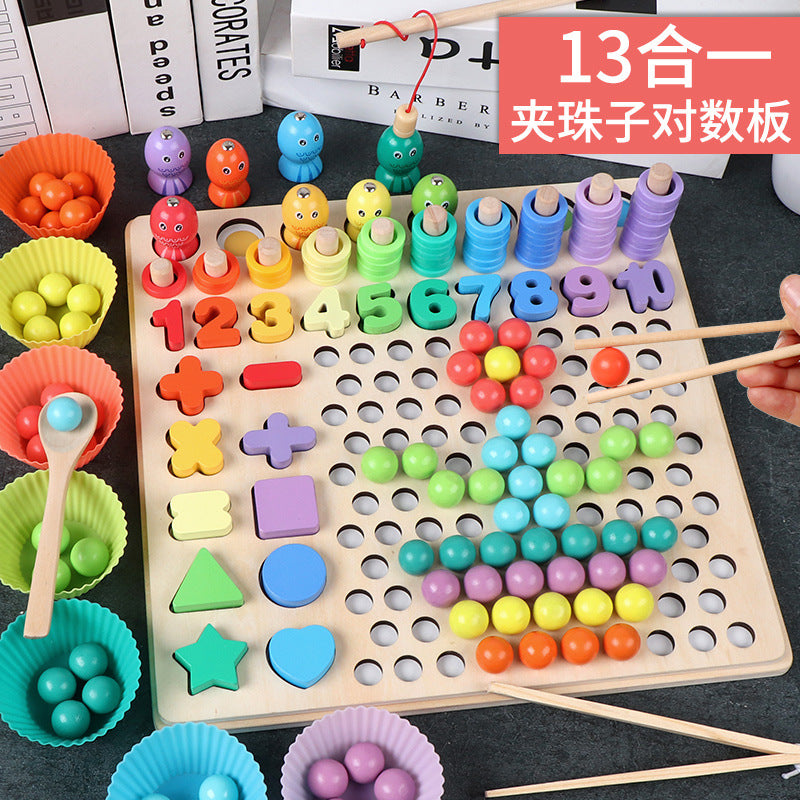 Wooden children's bead puzzle game clip clip fun training baby eating hand-eye coordination early childhood education toys