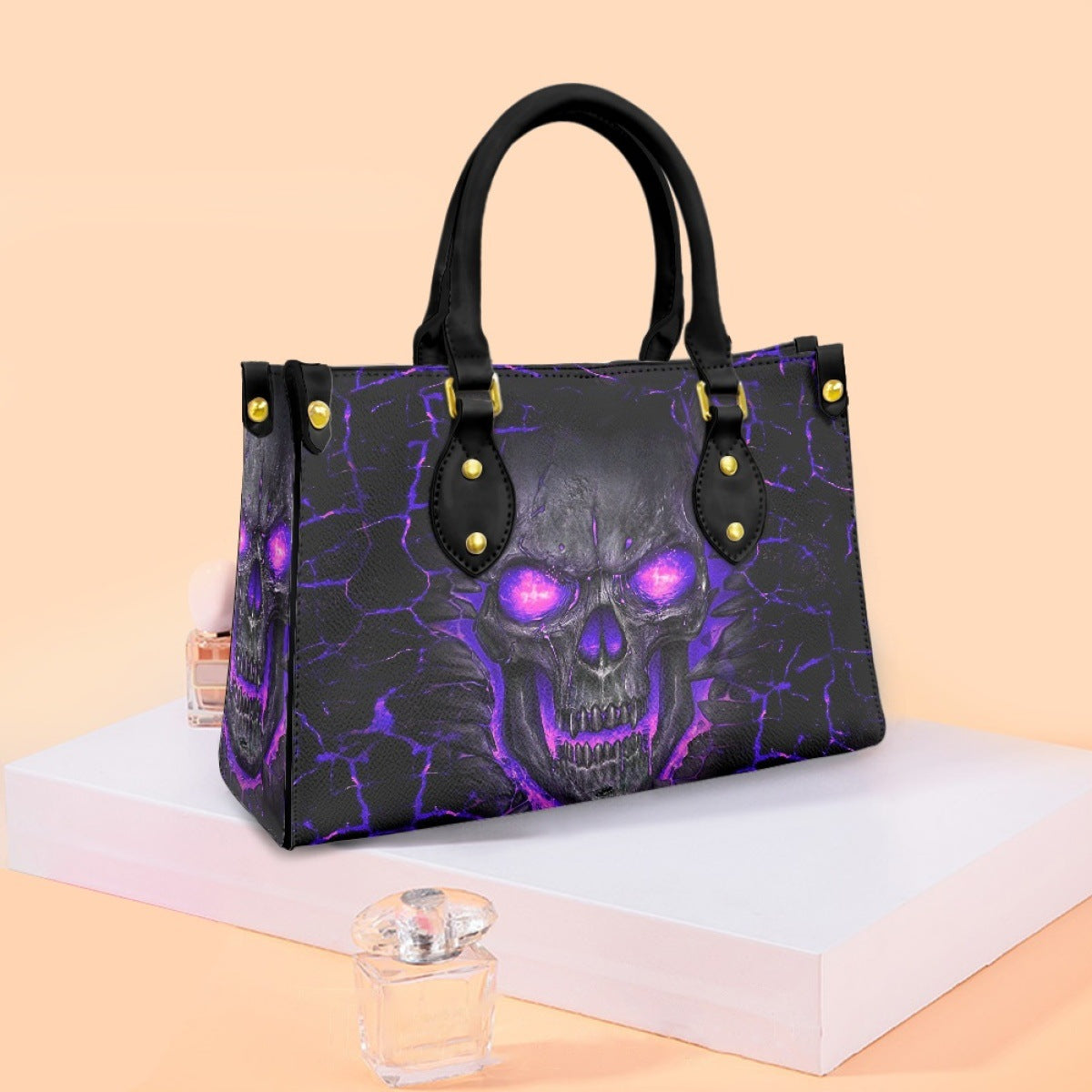 Women's bag cross-border independent station trendy skull print bag fashionable and generous ladies PU hand carry light commuter bag