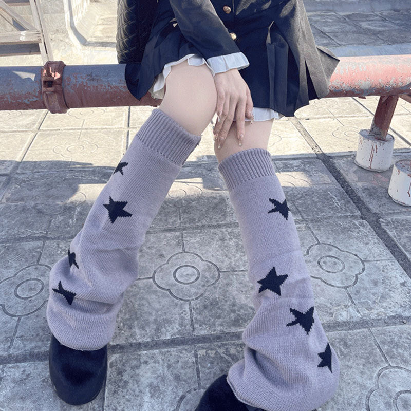 Winter thickened and warm personality hot girl double-sided star socks wide-leg horn knitted slimming leg socks calf socks