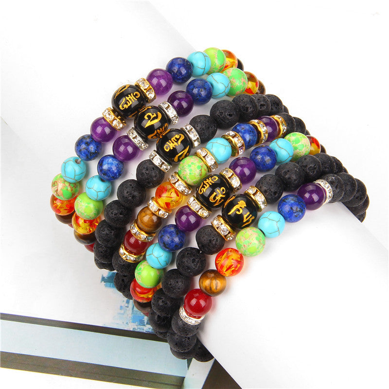 7 Chakra Yoga Fitness Meditation Proverbs Bracelet Women Cross-border Hot Sale Natural Stone Crystal Bracelet Women