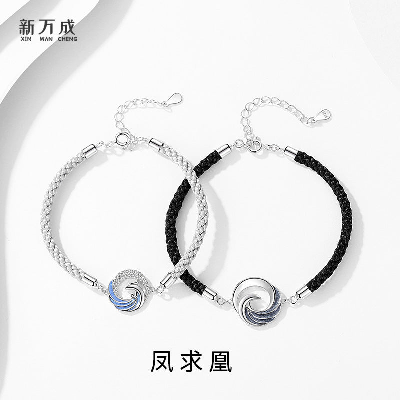 Xinwancheng Original Design Fengqiuhuang Couple Bracelet Sterling Silver Pair of Retro Creative Niche Braided Hand Rope Bracelets