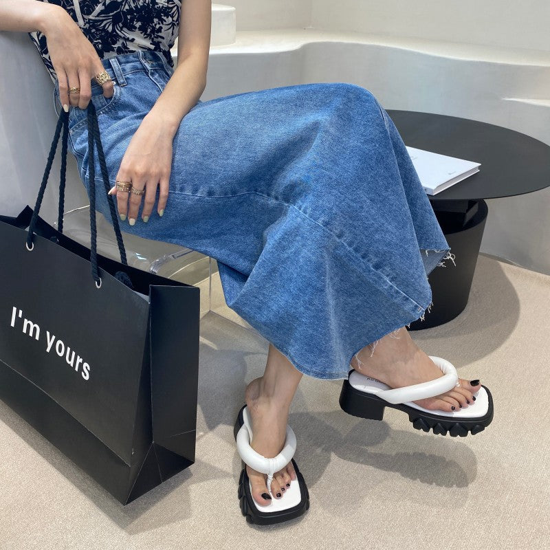 2022 Korean version of the summer new fashion thick-soled slipper thick-heeled muffin sandals and slippers