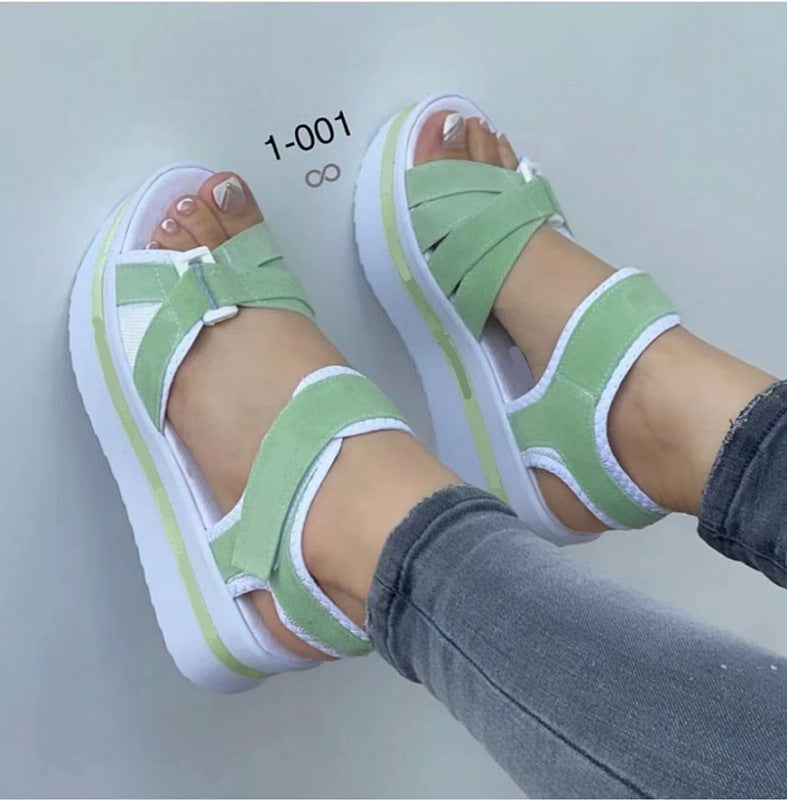 2023 new foreign trade Rome large size thick-soled sandals women's cross-border supply flat Velcro women's beach sandals