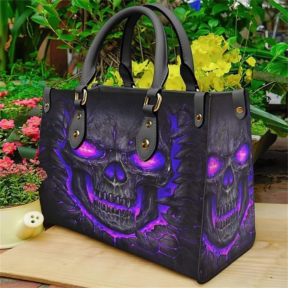 Women's bag cross-border independent station trendy skull print bag fashionable and generous ladies PU hand carry light commuter bag