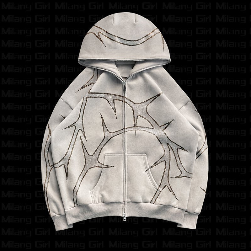 2023 AliExpress new style women's street hoodie hot diamond zipper European and American hooded sweatshirt