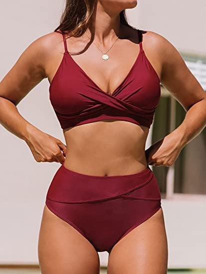 2023 Hot Women's Two-Piece Bikini European and American Sexy High Waist V-Neck Twist Adjustable Spaghetti Strap Swimsuit