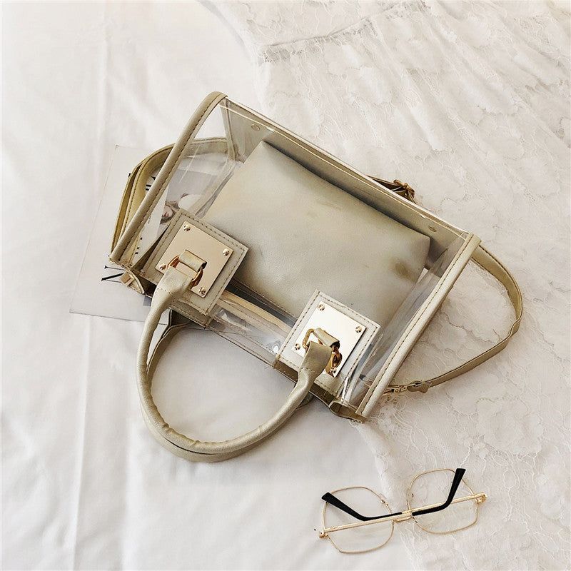 2022 new transparent jelly bag beach bag one-shoulder portable Messenger bag Korean version laser mother-in-law one-shoulder women's bag trend