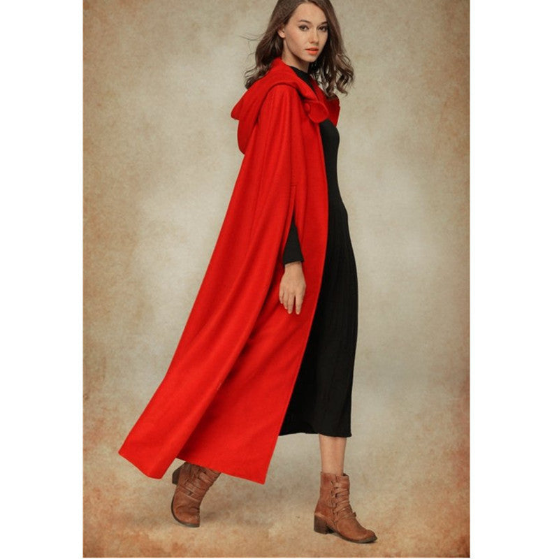 2020 autumn and winter AliExpress wishbay European and American five-color hooded shawl lengthened cloak coat wool coat women