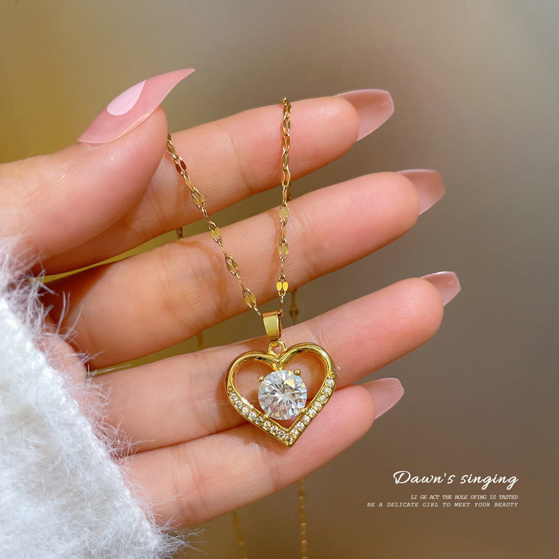 [Titanium steel] Personality temperament fashion simple birthday gift ins love collarbone micro-inlaid necklace Korean necklace