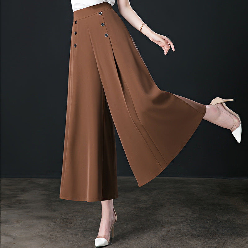 Wide-leg pants for women, summer thin, loose white culottes, high-waist slim women's nine-point pants, drapey casual mom pants