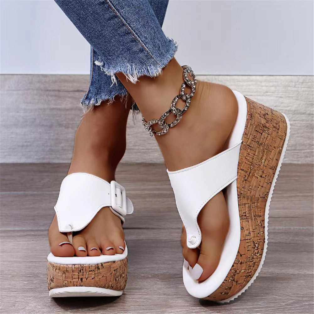 2023 summer new women's shoes foreign trade large size wish independent station wedge women's buckle sandals in stock