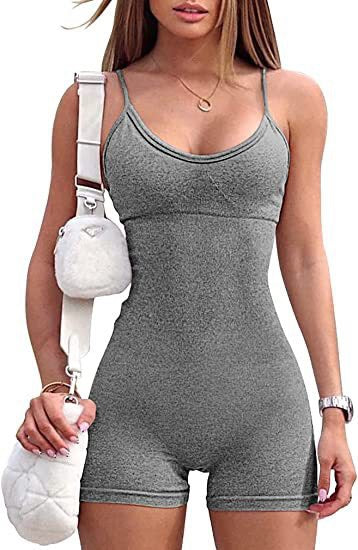 2023 European and American cross-border Amazon women's yoga jumpsuit thin shoulder strap waist jumpsuit sports jumpsuit