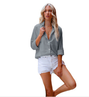 2021 Summer Women's Ebay Amazon Hot Cotton Linen Shirt Long Sleeve Women's Lapel Button Shirt