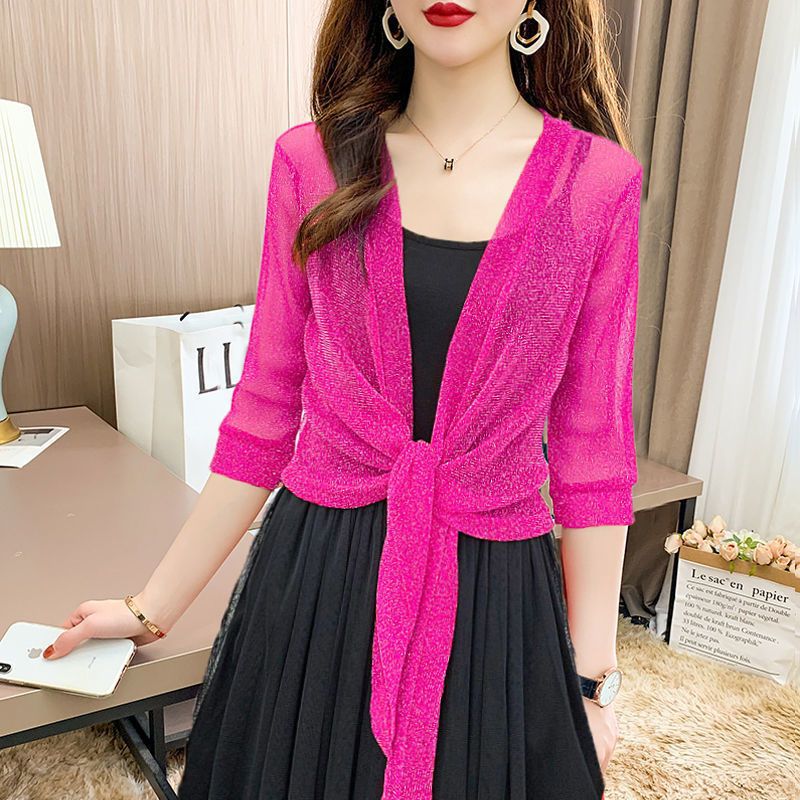 2023 Summer Small Shawl Coat Women's Cardigan Mesh Short Outerwear Large Size Lace Waistcoat Shawl Outerwear