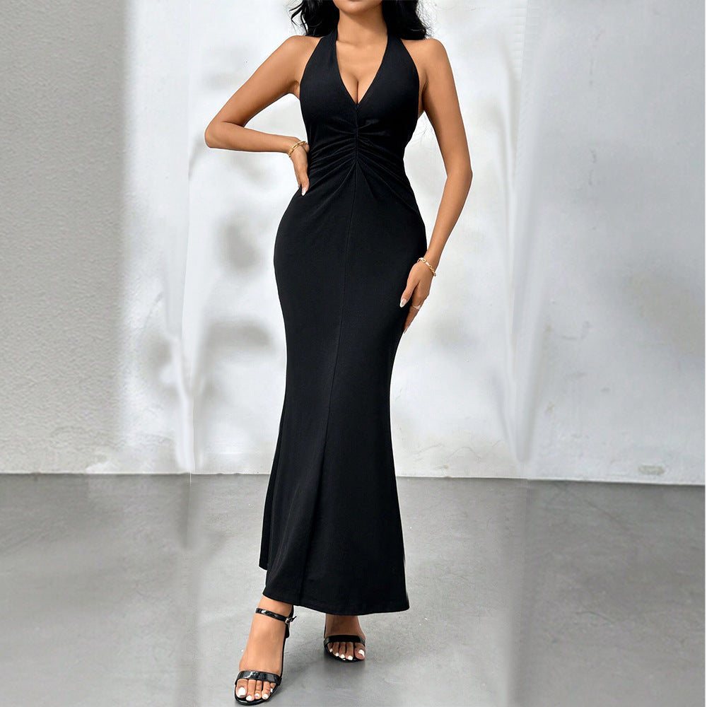 2024 Amazon European and American cross-border sexy backless party long skirt temperament elegant party V-neck halter dress