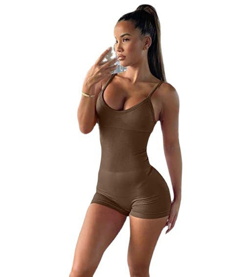 2023 European and American cross-border Amazon women's yoga jumpsuit thin shoulder strap waist jumpsuit sports jumpsuit