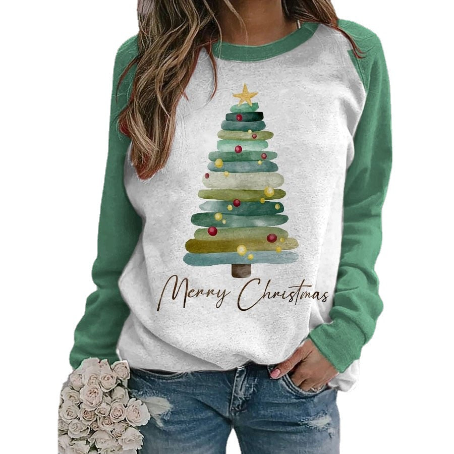 202 2 European and American Women's Sweater Women's Christmas Tree 3D Digital Printing Clothes Amazon independent station to draw