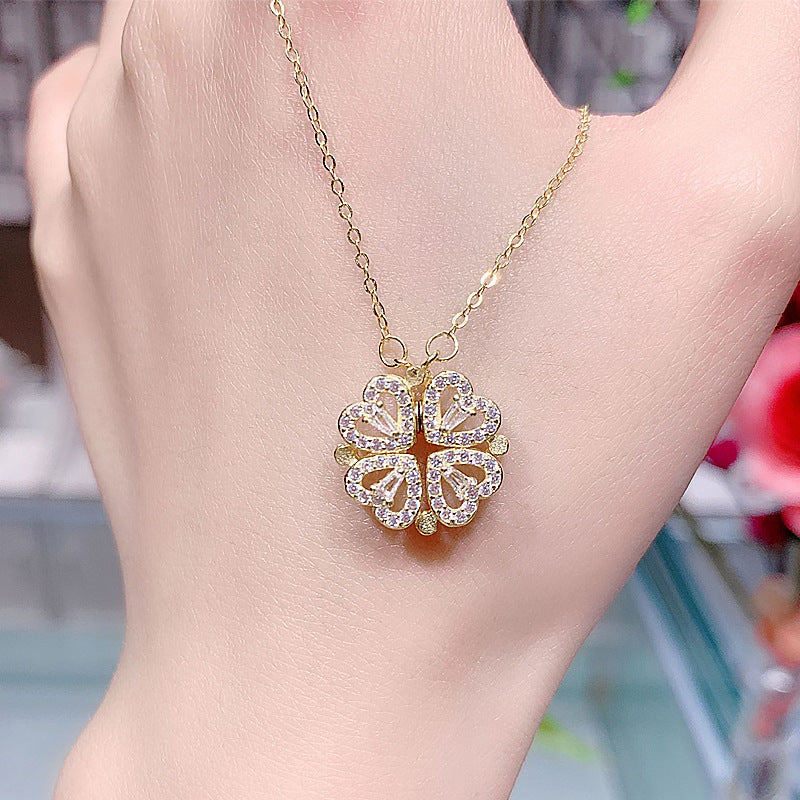 2021 New Necklace Women's Clavicle Chain Douyin One More Wearing Small Love Diamonds Four-leaf Clover Live Streaming with Goods Cross-border