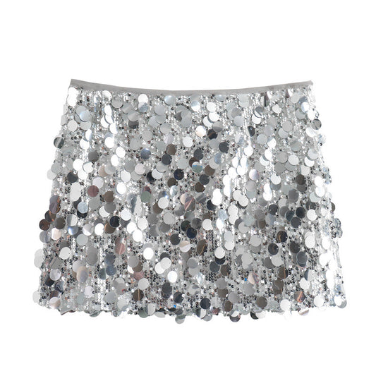 2023 Winter New European and American Style Sexy A-line Skirt High Waist Hip-wrapped Sequined Mini Skirt Women