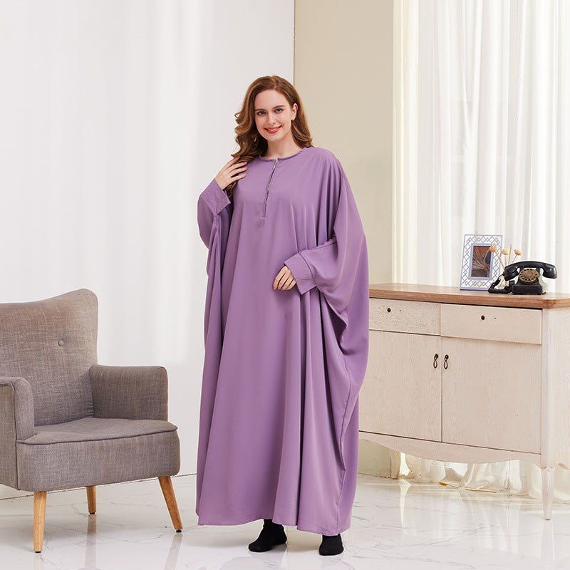 XG2056 AliExpress Big Swing Solid Color Bat Sleeve Robe Muslim Dress