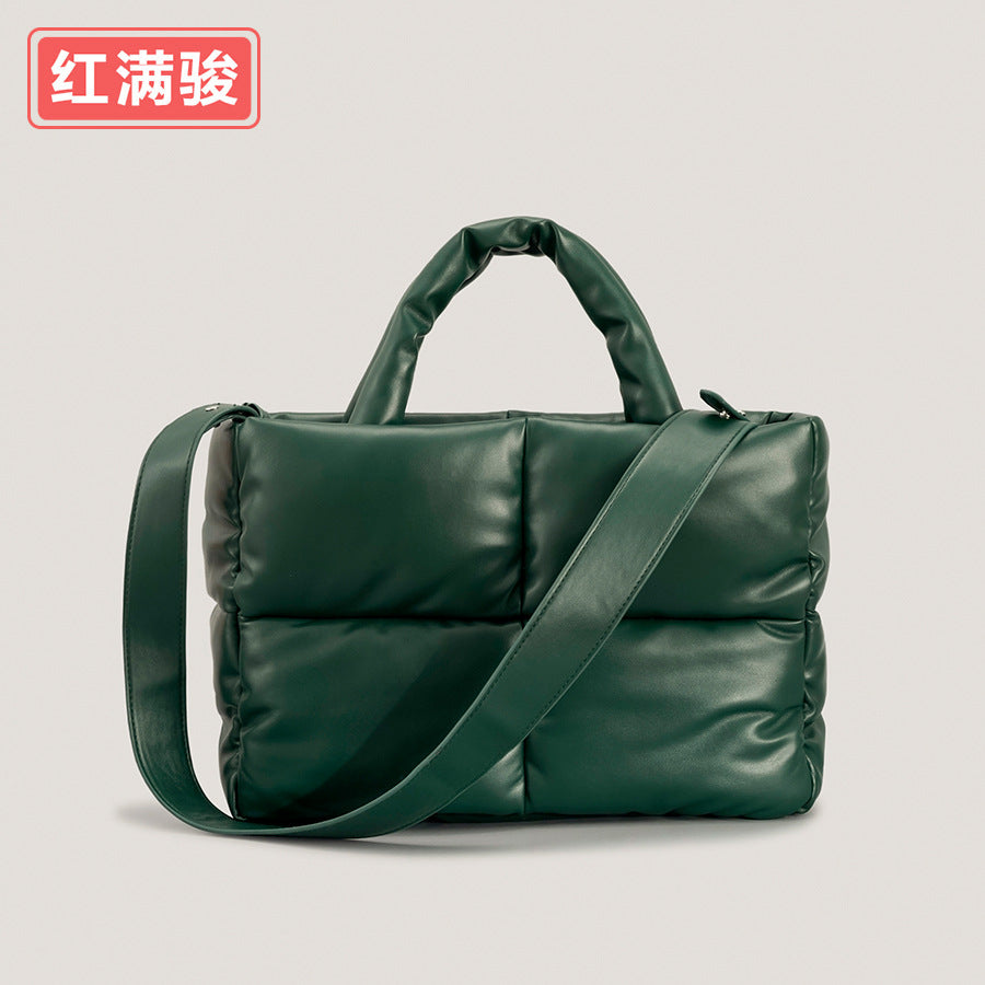 2023 four-square down handbag padded padded women's bag simple small square soft autumn and winter one-shoulder tote bag