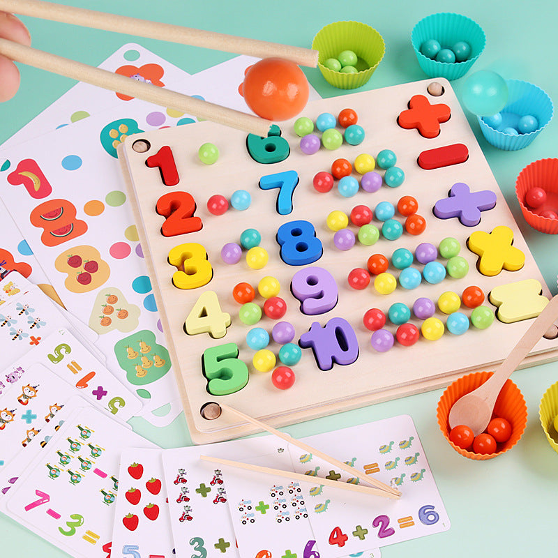 Wooden children's bead puzzle game clip clip fun training baby eating hand-eye coordination early childhood education toys