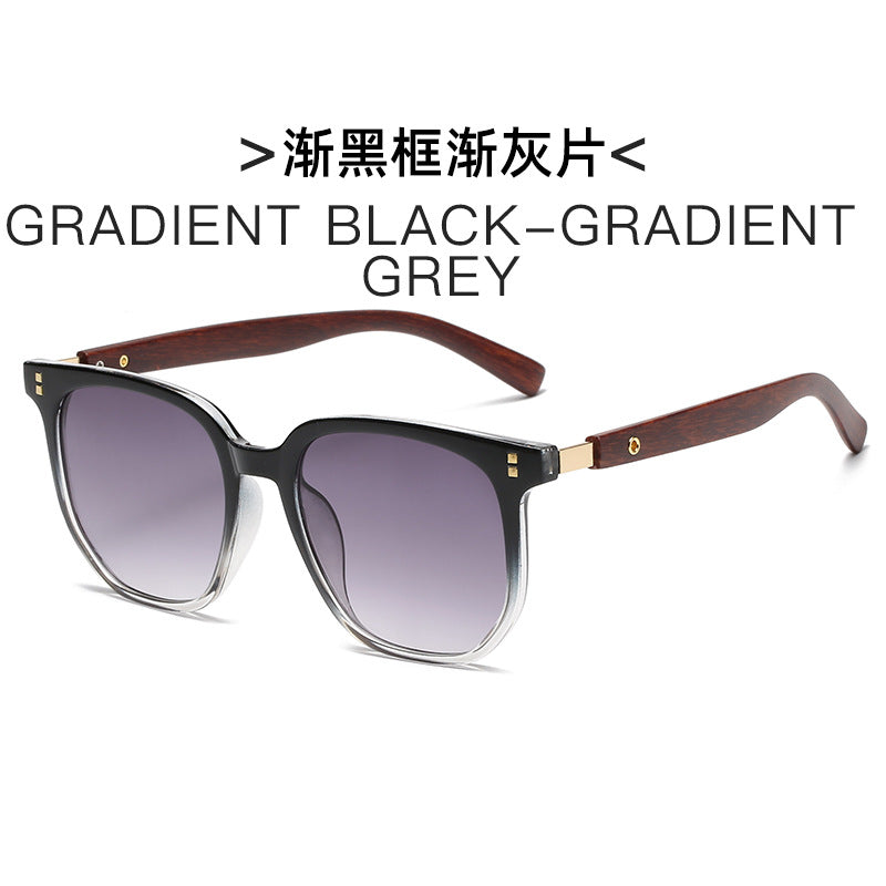 2023 New Korean Style Brown Sunglasses for Women Retro Wood Grain Legs Square Frame Round Face Glasses Fashion Sunglasses