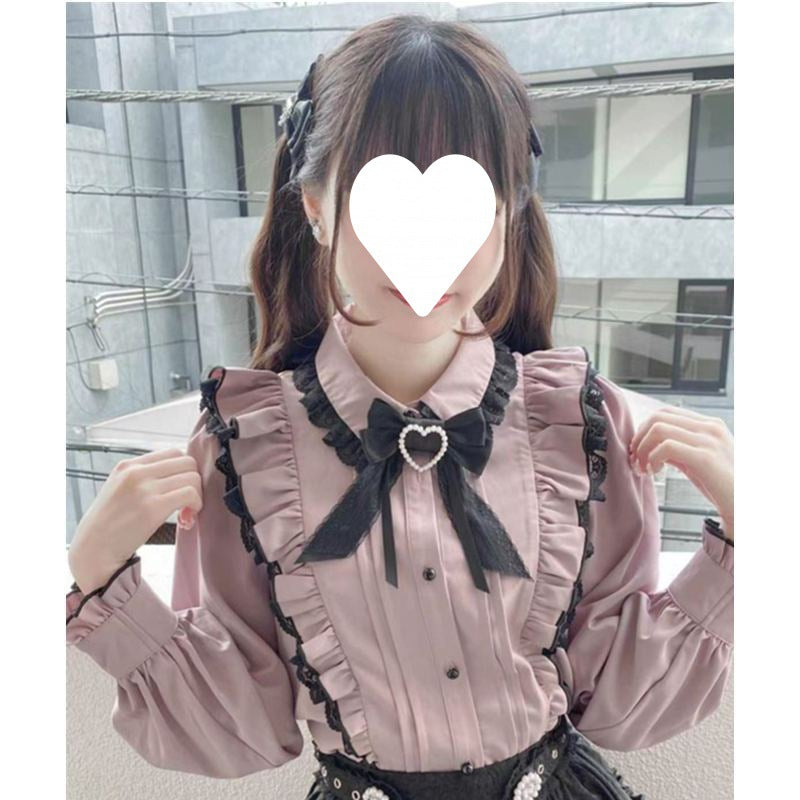 [Send bow] Japanese shirt new landmine series mass production type doll collar love lace blouse