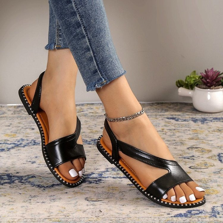 2023 new European and American foreign trade models large size flat sandals set feet one-shaped casual fish mouth Roman shoes 43 in stock