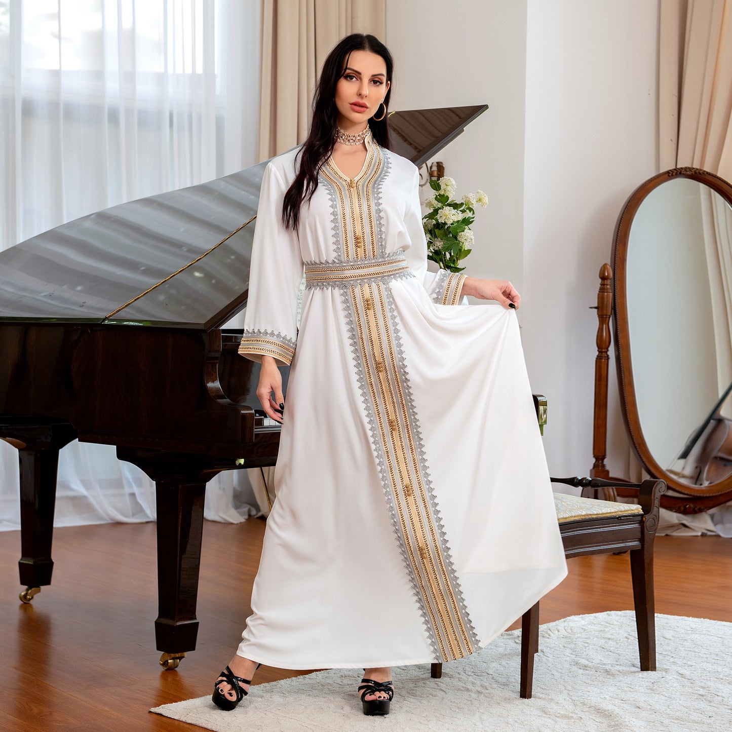 AB199 Middle East women's cross-border summer new abaya ladies party robe Muslim evening dress long skirt