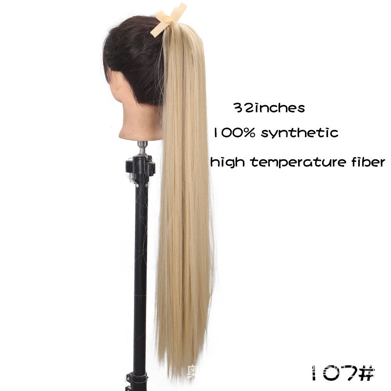 32 inches long straight hair foreign trade high temperature wig ponytail hair extension female long hair tie strap ponytail braid wig piece