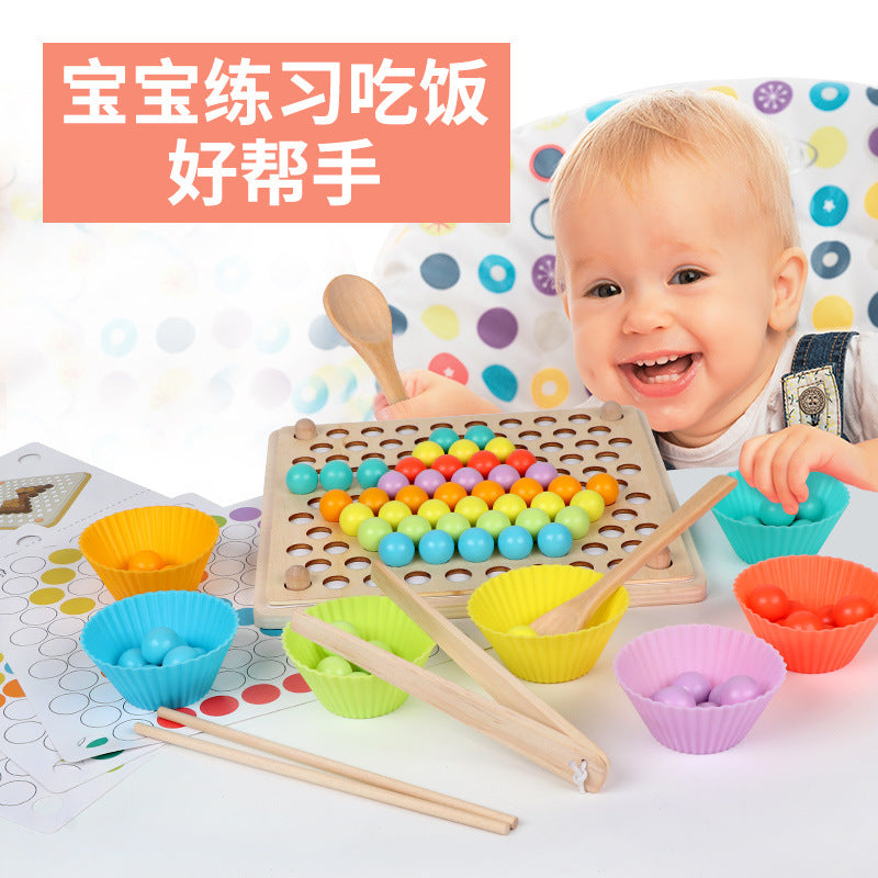 Wooden children's bead puzzle game clip clip fun training baby eating hand-eye coordination early childhood education toys