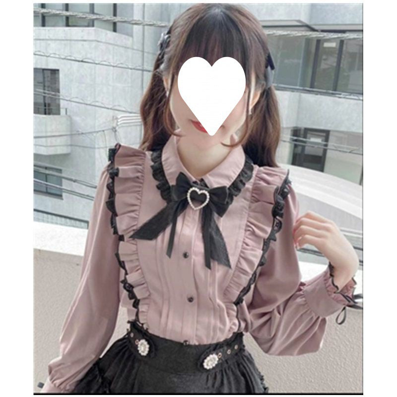 [Send bow] Japanese shirt new landmine series mass production type doll collar love lace blouse