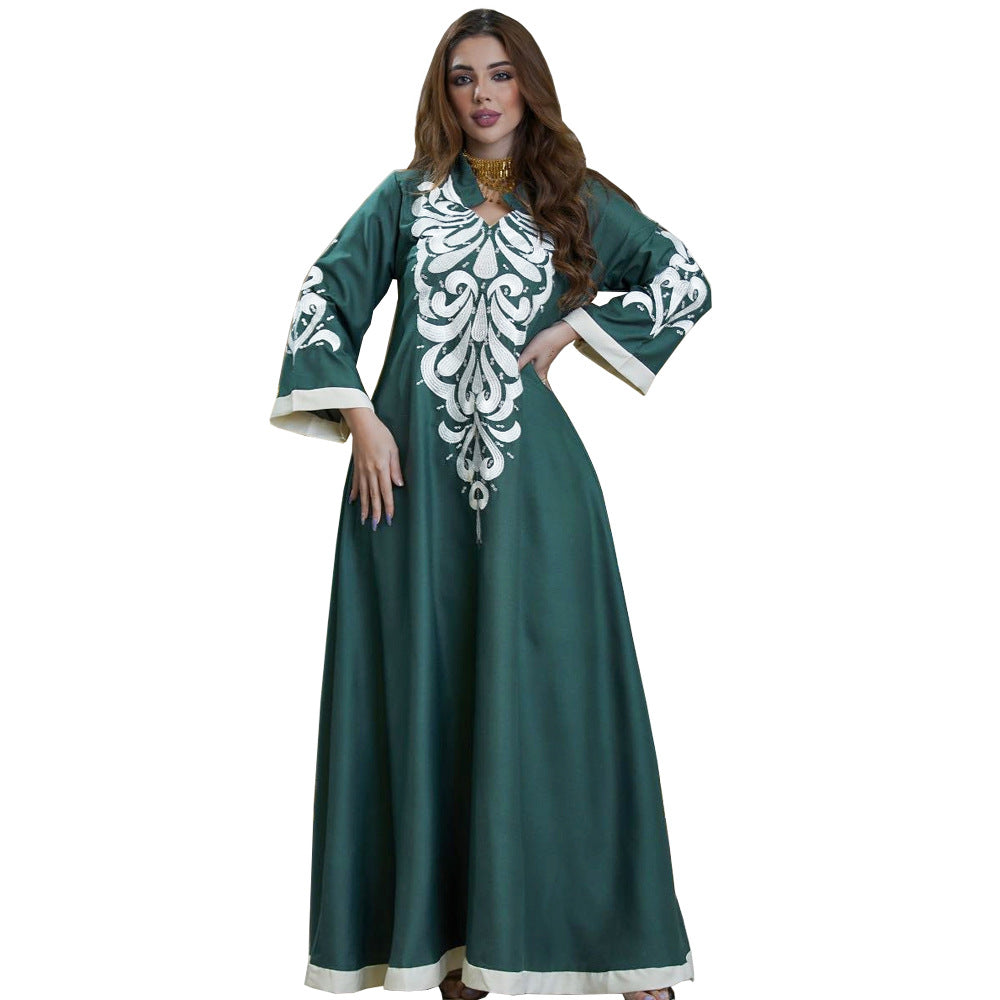 AB184 Summer Southeast Asia abaya splicing dress Embroidery Embroidery Muslim Lent Dubai Robe