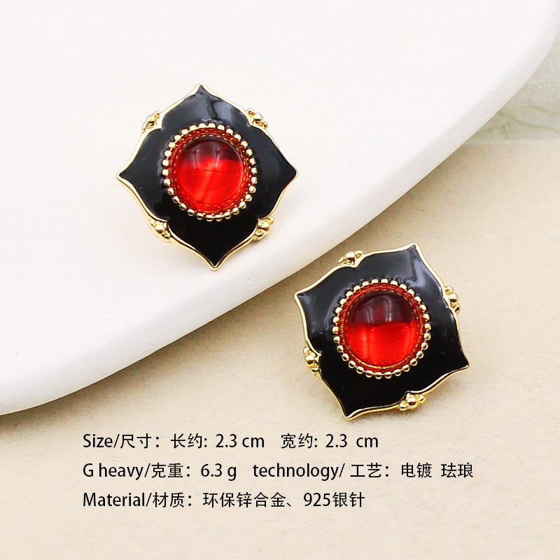 1-50 Qingdao medieval earrings sunflower enamel pearl earrings French court style net red earrings wholesale female