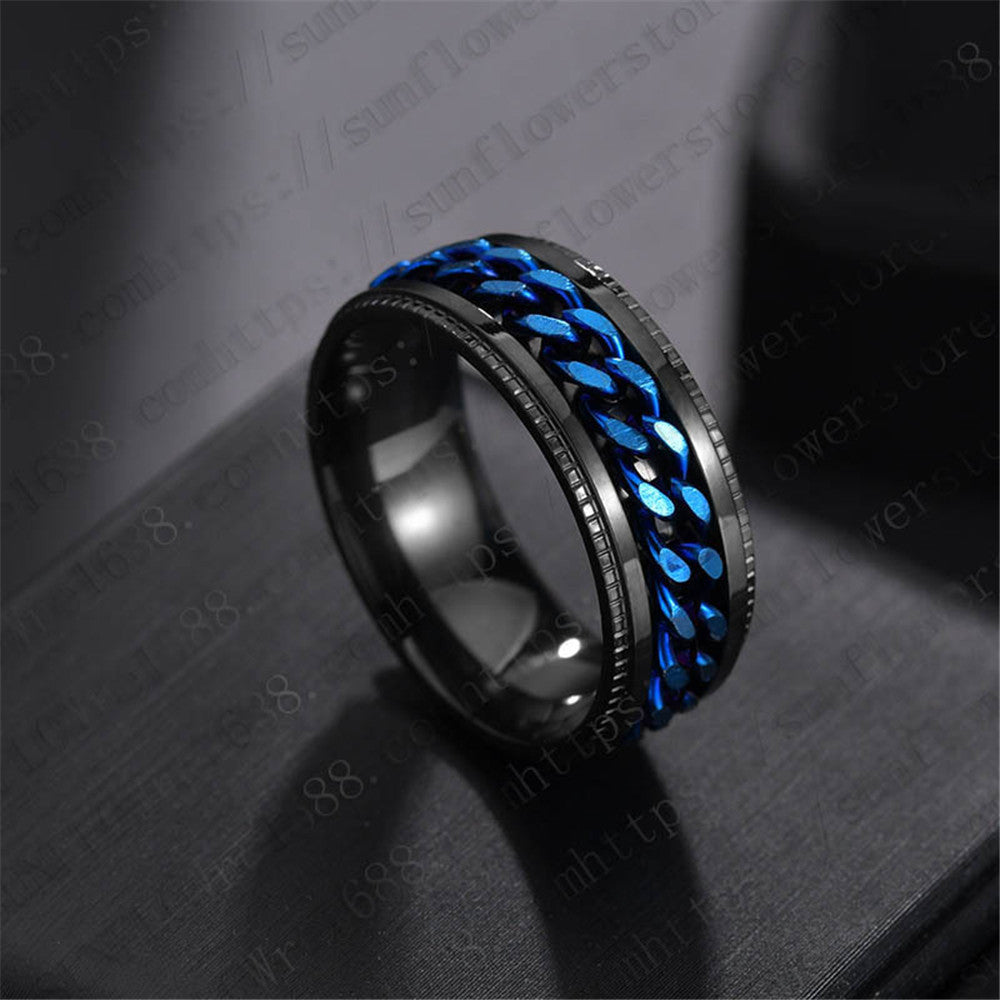 [Small wholesale] Cross-border hot-selling stainless steel embossed rotating chain ring simple and fashionable titanium steel ring