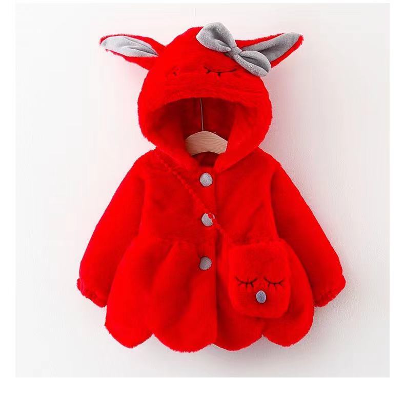 872 New winter children's clothing, girls' long-sleeved hooded coat, thickened fur sweater, rabbit ears coat