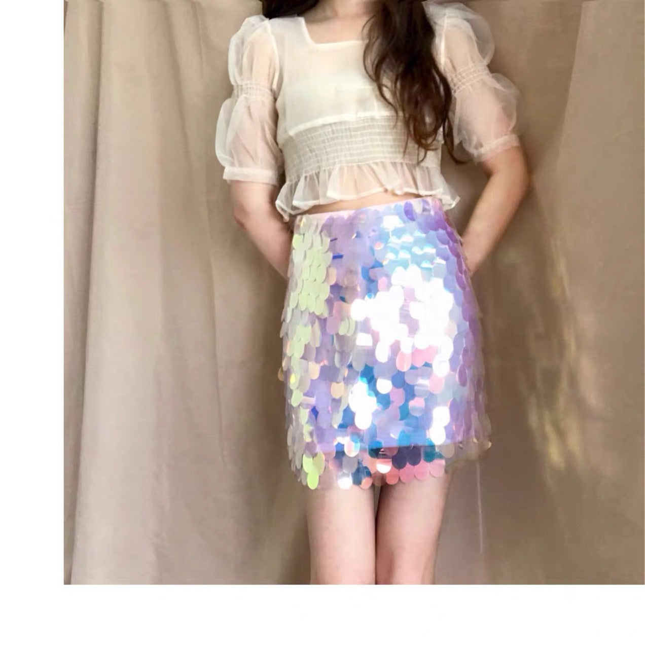 2020 spring and summer European and American magic color mermaid sequins package hip sexy short skirt skirt one step skirt