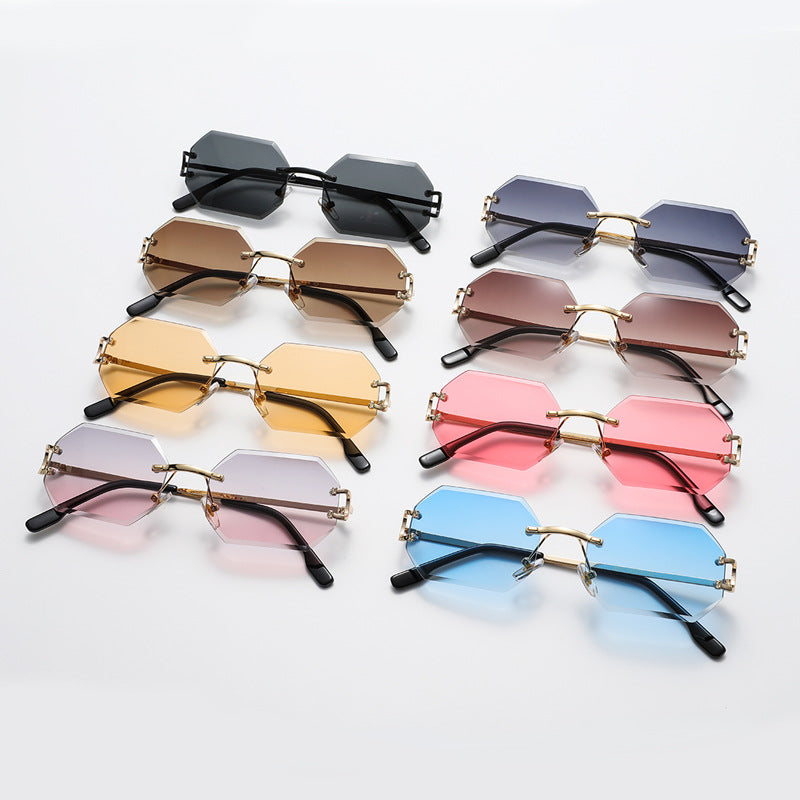 9205 octagonal frameless trimmed fashion sunglasses for women 2021 new European and American cross-border street shooting ins trendy sunglasses