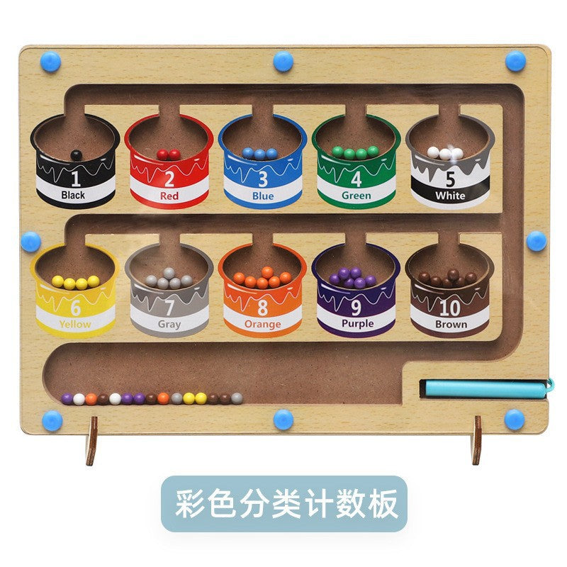 Wooden children's magnetic pen cognitive early education maze digital color classification counting board ball educational toys