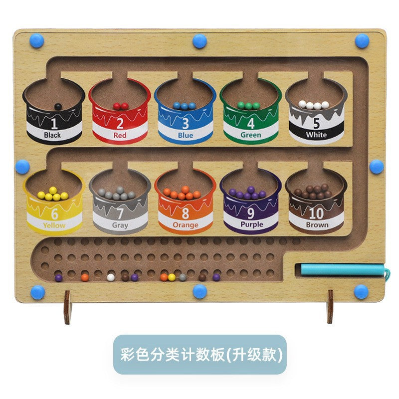 Wooden children's magnetic pen cognitive early education maze digital color classification counting board ball educational toys